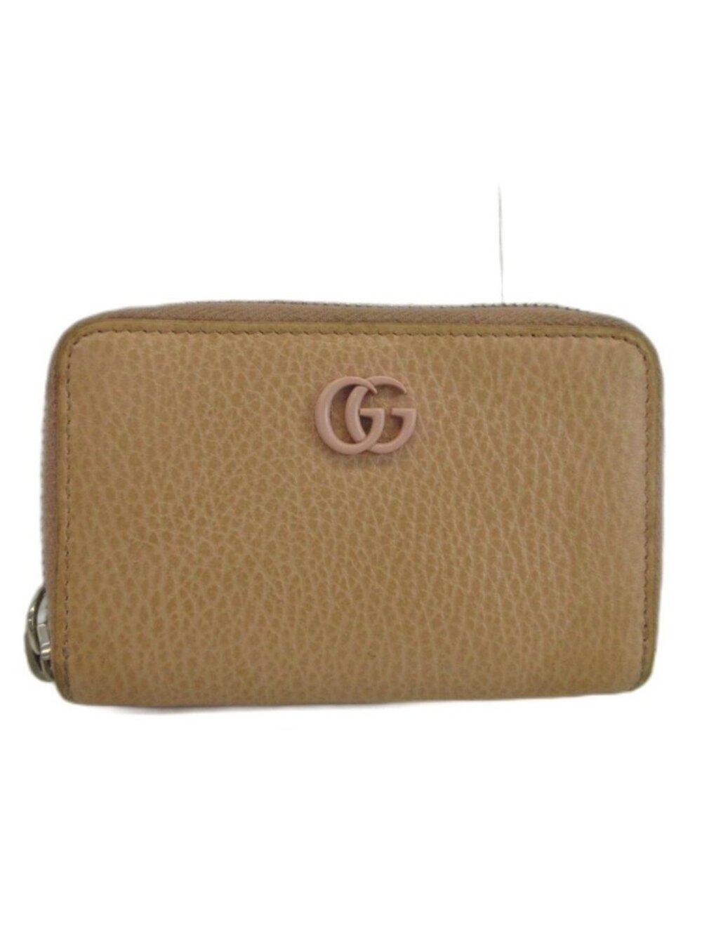 Gucci GG Marmont Coin Purse Card Case Leather Zip Around Double G Pink Beige
